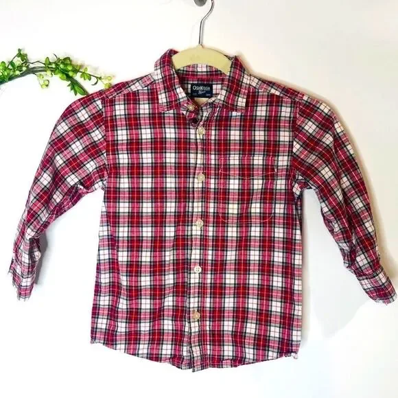 Osh Kosh B’Gosh Red White Plaid Shirt Holiday
