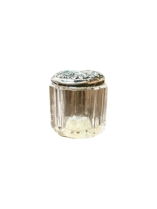 Small Antique Vintage Silver Jar Cut Glass Powder Trinket