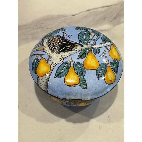 Vintage Enamel Box Partridge In A Pear Tree