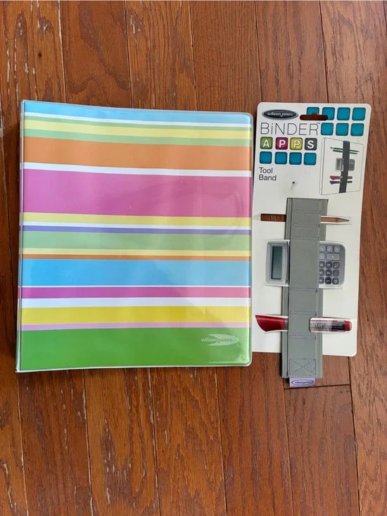 Vintage Wilson Jones 3-Ring Binder & Matching Binder Apps Elastic Tool Band Set