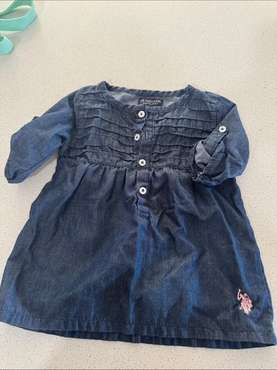 US Polo Assn. Dark Blue Denim-Style Girls' Pintuck Tunic