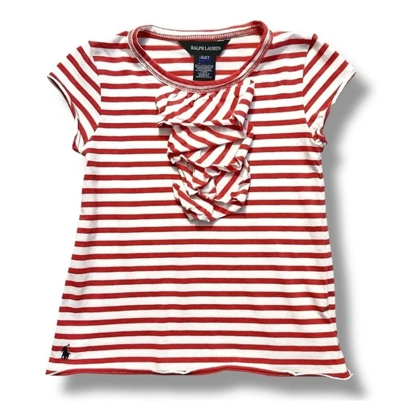 Ralph Lauren | Ruffle Front Striped T-Shirt (4/4T) ♥️