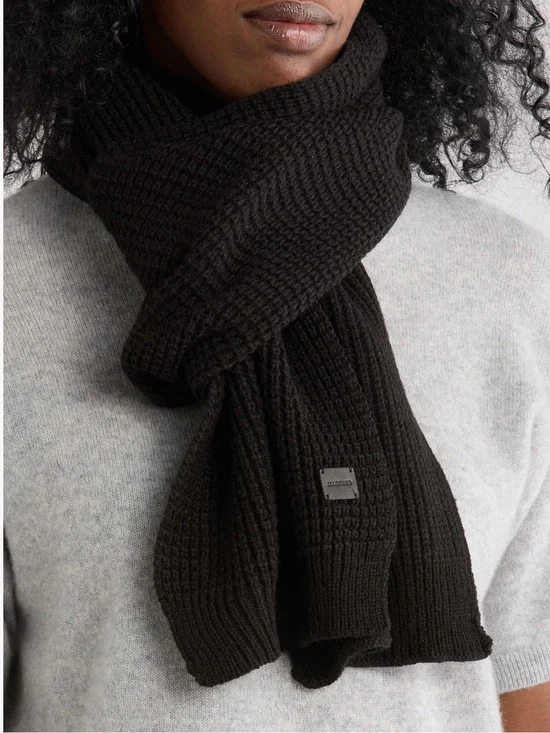 AllSaints Angled Stitch Scarf Black Oversized Knit Minimalist Luxury NWT Unisex