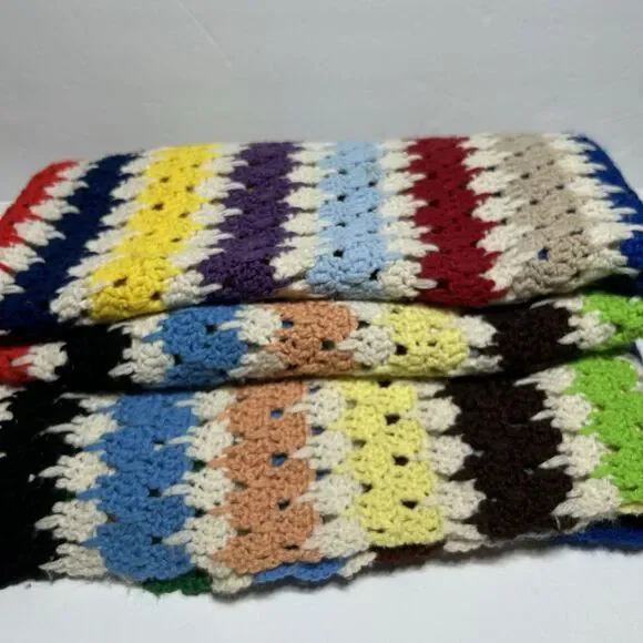 Handmade Afghan Crochet Throw Lap Blanket Striped Multicolor