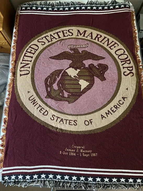 US Marine Corps USMC Personalized Military Veteran Woven Throw Blanket 48x68 VTG