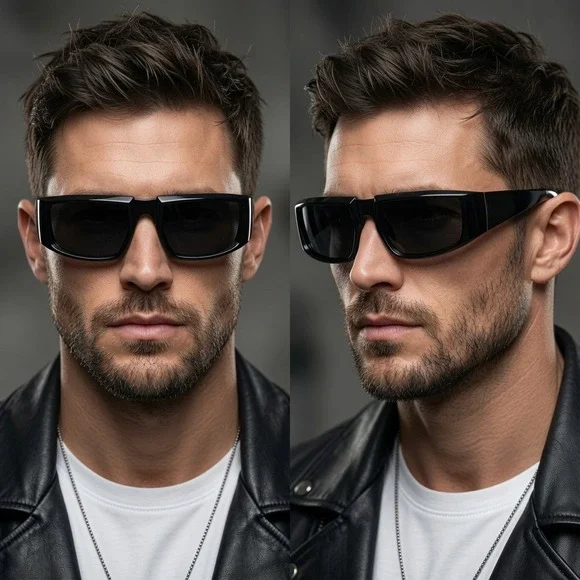 Sunglasses Black Frame Black Lens Street‎ Trendy Wear Shield Wrap Around UV400