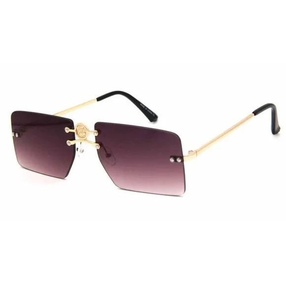 Rimless Sunglasses Men Rectangle Gold Frame Gray Black Lens Fashion Shades Gafas