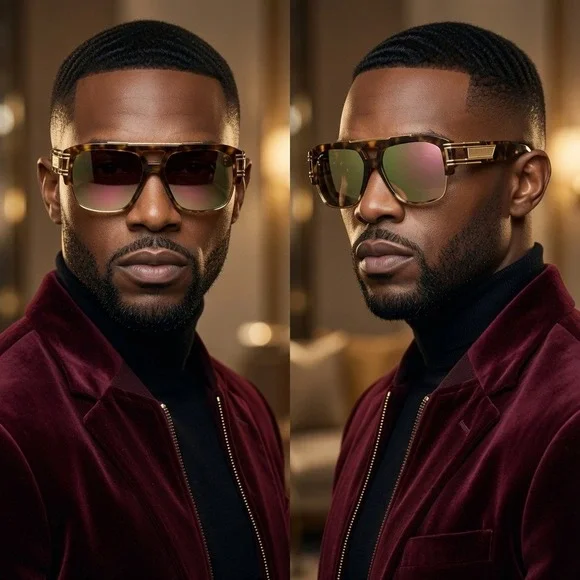 Men Retro Flat-Top Sunglasses With Rose Lenses. Ideal For Summer Festivals Retro