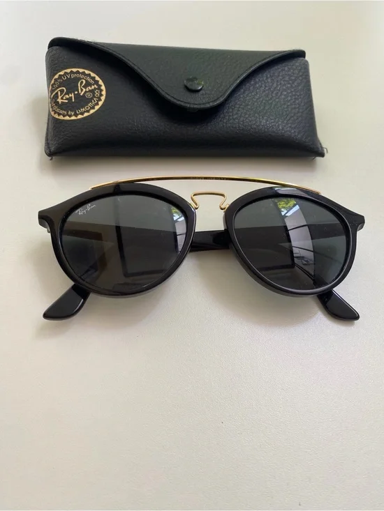 Ray-Ban Black & Gold Round Metal-Top Sunglasses
