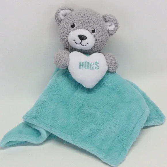 Build A Bear Security Blanket Lovey Teddy Bear Gray Teal Baby Holding Hugs Heart