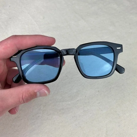 Vintage unique retro style black rounded square sunglasses cyber grunge techno