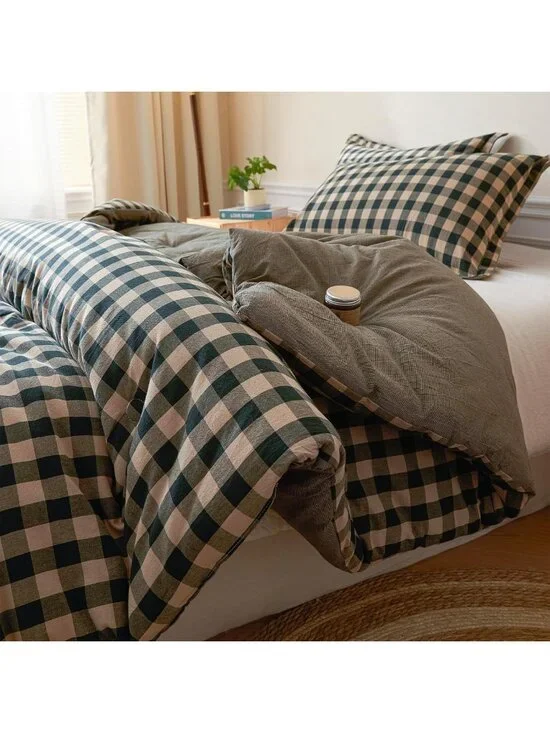 Cozy Cotton Plaid Full Comforter Set - Soft Lightweight Bedding, 3 Pieces