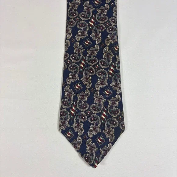 Sheaf & Caber Mens Silk Necktie Navy Blue Paisley Geometric Formal Business Tie‎