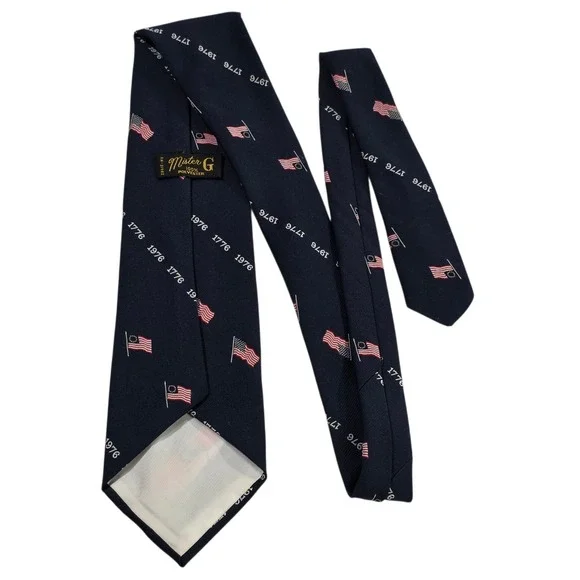 Mister G Mens Necktie Navy Blue Polyester‎ American Flag Knit Patriotic Novelty