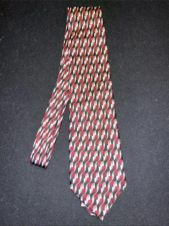 Men's Geometric Wave Tie in Red, Black and Silver