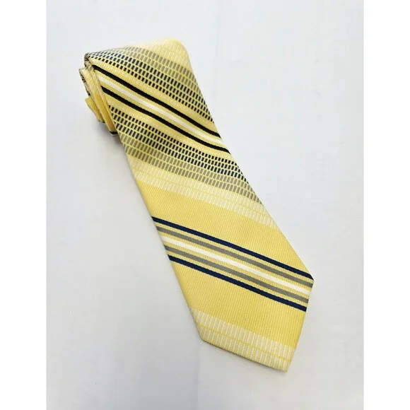 Arnold Christensen Polyester Woven Striped Tie Yellow Blue White Gray Men