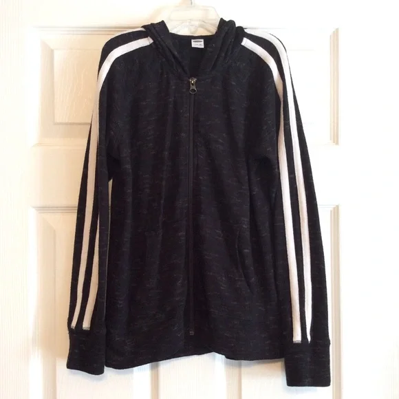 Old Navy black textured plush Blackjack zipper front lightweight girl’s L 10/12