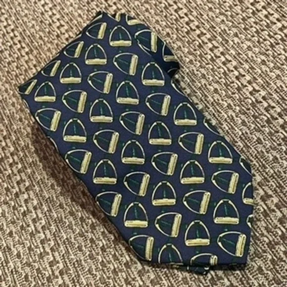 Brooks Brothers‎ Makers Mens Silk Tie Navy Blue Equestrian Stirrup Pattern USA