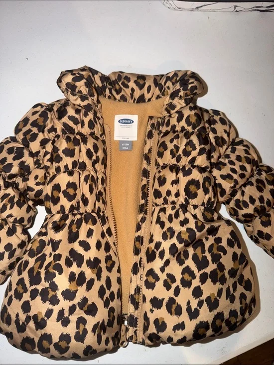Old Navy Leopard Print Puffer Jacket - Tan & Black