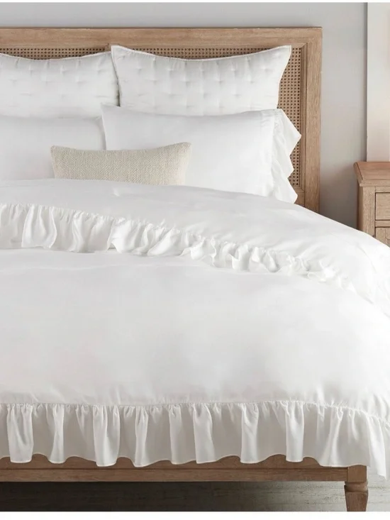 Pottery Barn Ruffle Tencel King Duvet Cover White New Transitional Classic