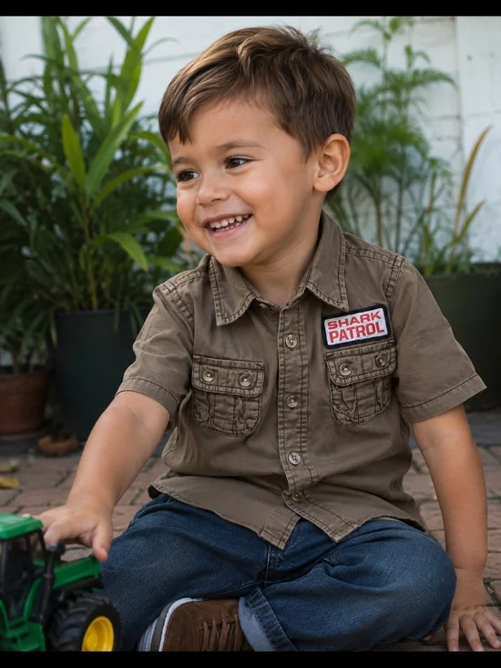 Old Navy Brown Shark Patrol Short Sleeve Button-Front Shirt