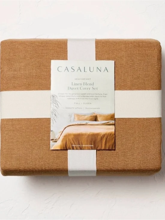 Casaluna Linen King Size- Blend Duvet Cover Set - Camel Brown
