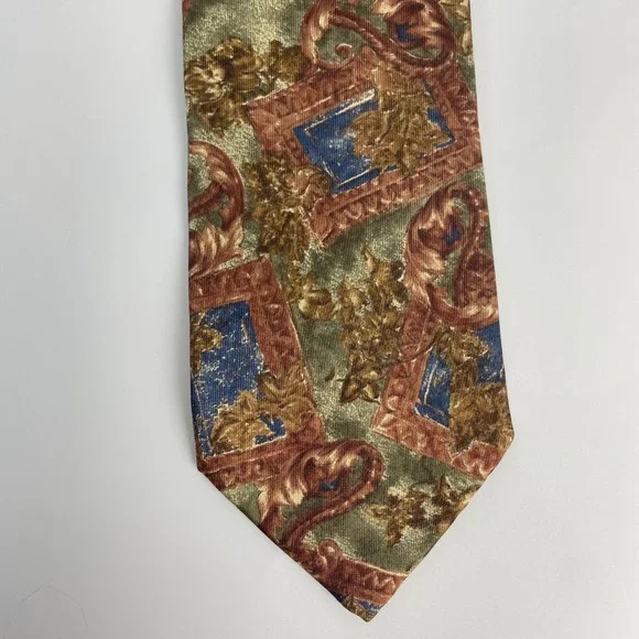 Vintage Deadstock Necktie Detailed Ornate‎ Men Tie Blue Copper Gold Silk Retro