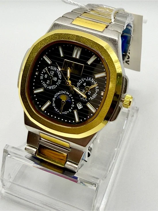 Two-Tone Luxury-Style Multifunction Watch – Black Dial