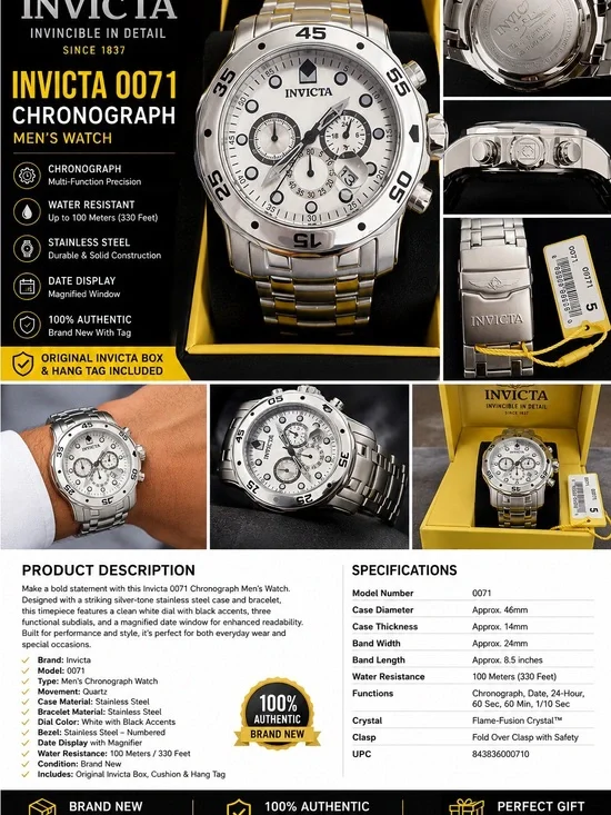 Invicta Silver Stainless Steel Bracelet Watch with Clasp Emblem