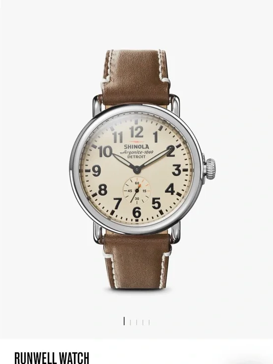 Shinola Runwell Watch — Cream Dial, Brown Leather Strap