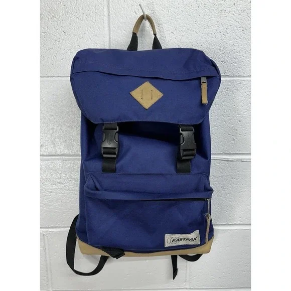EASTPAK Rowlo Leather Bottom‎ Flip Top Backpack / Navy Blue