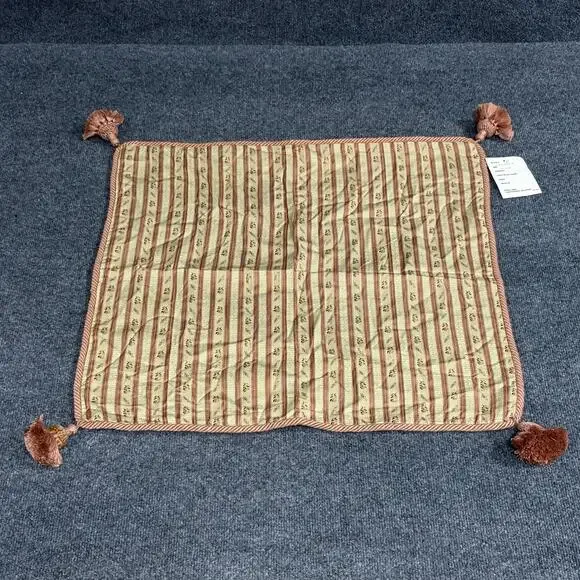 Fino Lino Fabric Euro Sham 26x26 Beige Pink Tassel Corners Striped Floral Multi