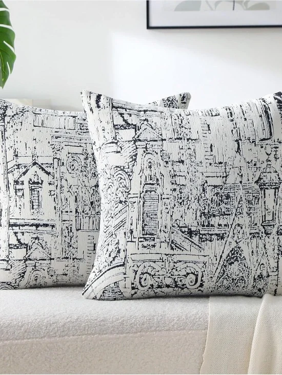 Decorative Black and White Architectural Throw Pillow Covers - Pack of 2