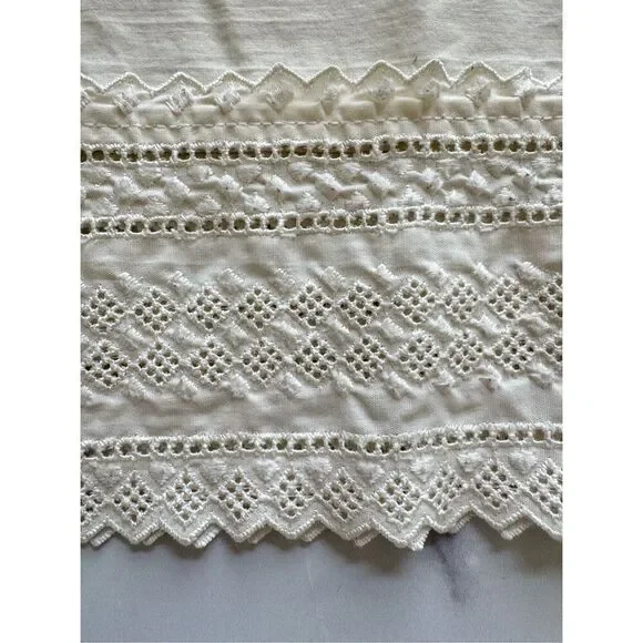 Pillowcase cream heart embroidery scalloped 1 single long vintage