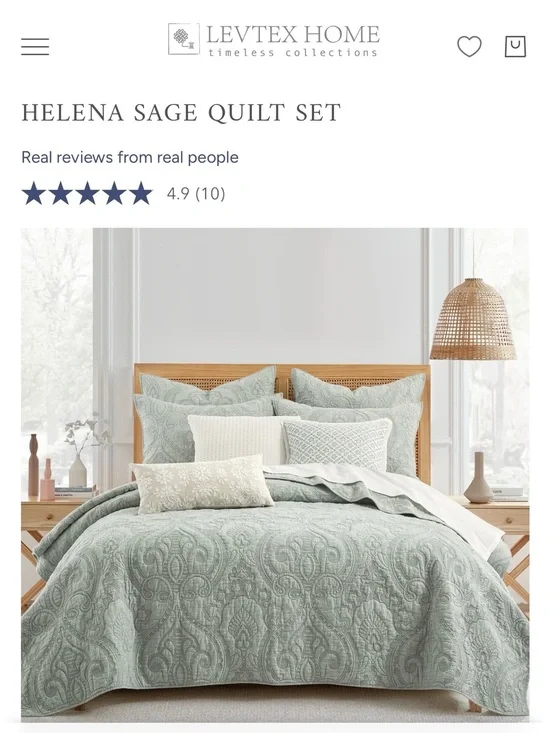 Levtex Sage Quilted Comforter 3 pcs. Set…🍈 100% cotton