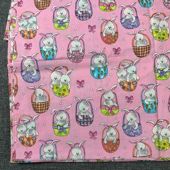 Vintage Pink Craft Fabric Easter Bunny Egg Print 2 yards