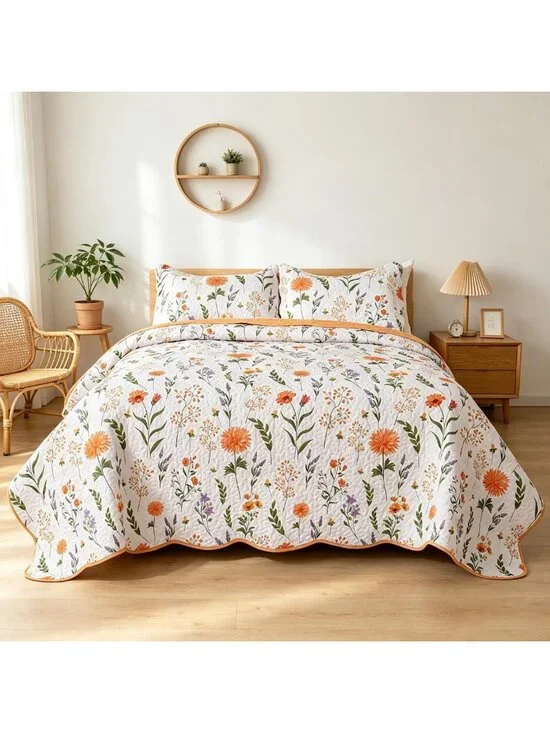 Queen Floral Quilt Set - Soft Lightweight Cottage Core Bedspread, Boho Ditsy