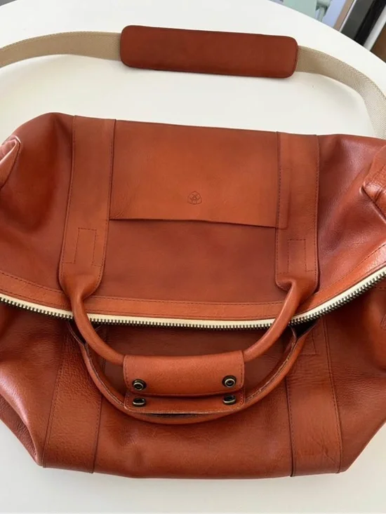 Ariat Genuine Leather Weekender Duffle Travel Bag – Cognac