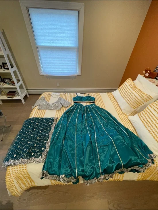 Teal Satin Bedding-Inspired Sheet Set with Silver Trim
