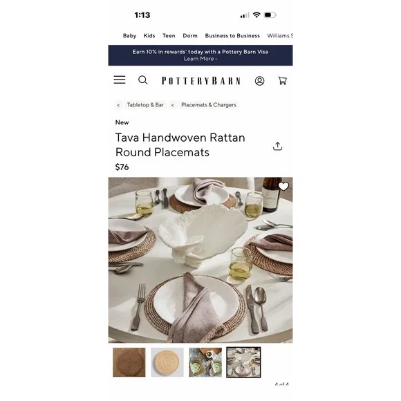 Set Of 4 pottery barn Tava Honey Color Handwoven Rattan Placemats GW999