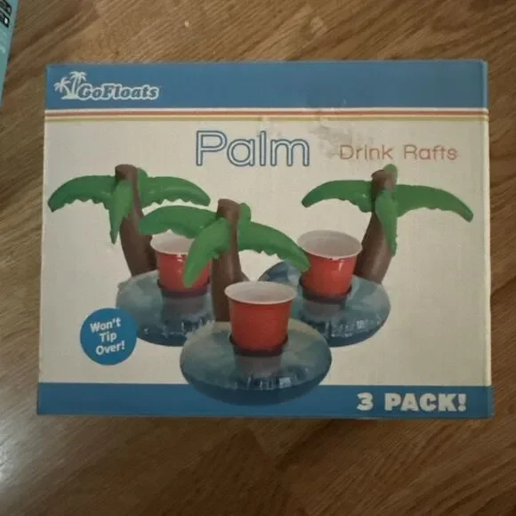 Go Floats Palm Blow-Up Drink Rafts (Set of 3) – Fun Pool Party Accessories
