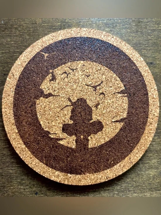 Naruto Itachi Uchiha Silhouette Laser Engraved Cork Coaster #2