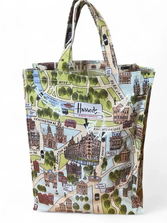 Harrods Printed Canvas Tote Bag in Green, Blue and Brown