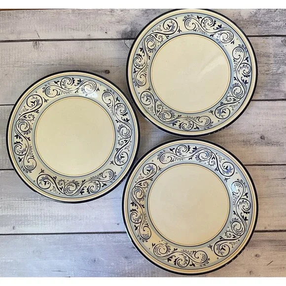 Better Homes And Gardens Renes Dinner Plates Blue Scrolls Set Of 3 Lot #1