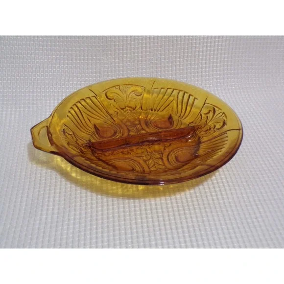 Vintage Indiana Glass Divided Dish Relish or Candy Plate Amber‎ Serving Dish
