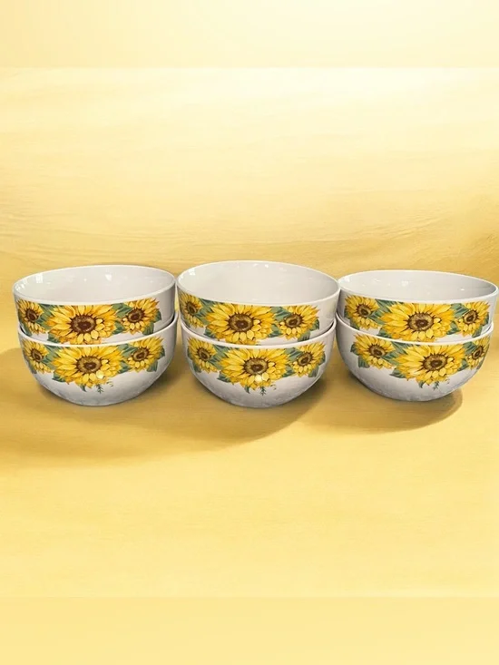 Royal Norfolk 6 Sunflower Cereal Bowls Fall Floral Country Boho Cottagecore