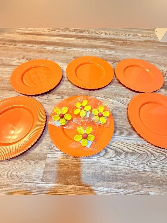 Spring Shop Orange Fall Table Setting Set 6 Plate Chargers 4 Floral Napkin Rings