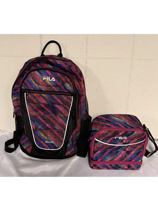 Filatech Multicolor Geometric Backpack with Insulated Lunch Bag Set