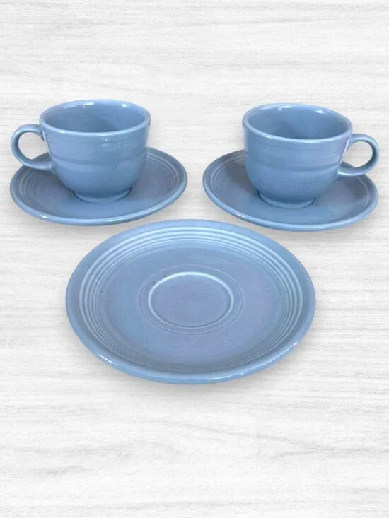Fiesta Ware Periwinkle Blue Cups Saucers Lot Retired Fiestaware Retro 5 Piece