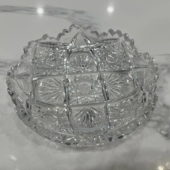 Vtg American Brilliant Period Cut Glass Lead Crystal Sawtooth Rim 6